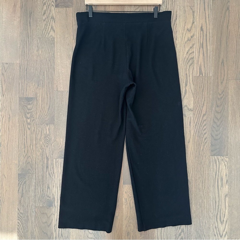 SOLD Eileen Fisher 100% Wool Boucle Knit High Waist Straight Leg Pant Black M - Picture 6 of 9